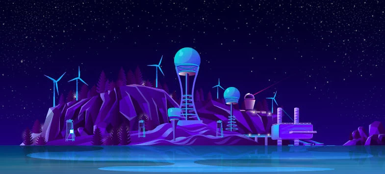 未来科技科幻霓虹灯渐变绚丽城市建筑夜景灯光插画AI/PSD设计素材100套【041】